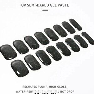 🖤 3/$12 Black Light Glitter Full Nail 16 Semi Cured Gel Nails Needs UV Curing